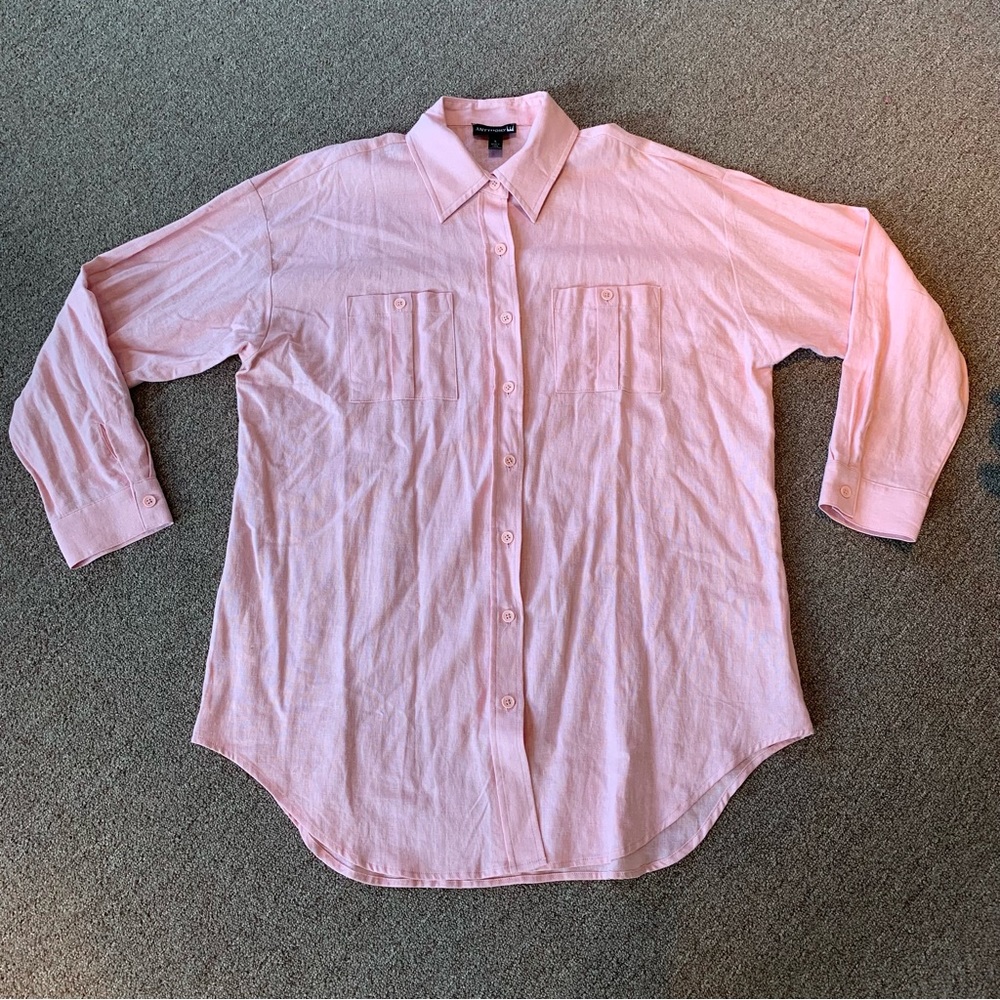 Antthony Original Large Linen Rayon Blend‎ Shirt Pink Men's Oversized